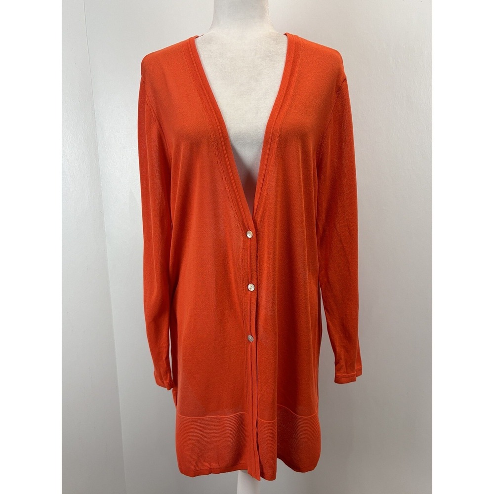 NEW! Chicos Everyday Cardigan Sweater Sz 2 US Large Orange Lightweight 3 Button